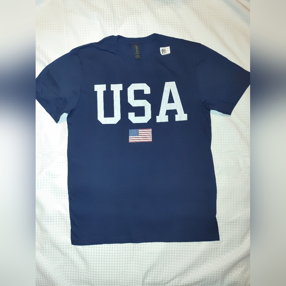 New Men's USA Flag T Shirt American Patriotic 100% Cotton Size Medium Navy Blue